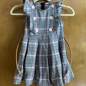 SHEIN girls grey and pink plaid dress with pink belt, size 6Y